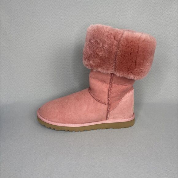 Womens UGG Boots Classic Tall or Fold Over Pink Suede Wool Sz 6 fits 7 RARE! - Picture 11 of 16
